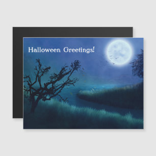 Carte Magnétique Lune d'Halloween à la nuit dans les tons bleu et v