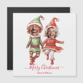 Carte Magnétique lutins de Noël couple (Devant / Derrière)