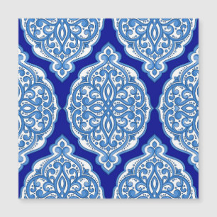 Carte Magnétique Luxe blanc-bleu, ornement turc.