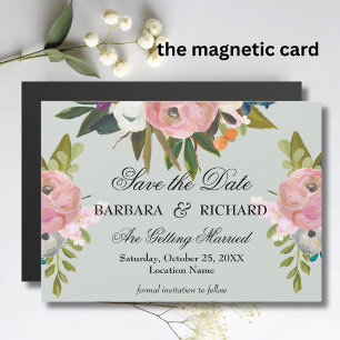 Carte Magnétique *MAGNET Fleurie Mariage Économisez la Date peinte