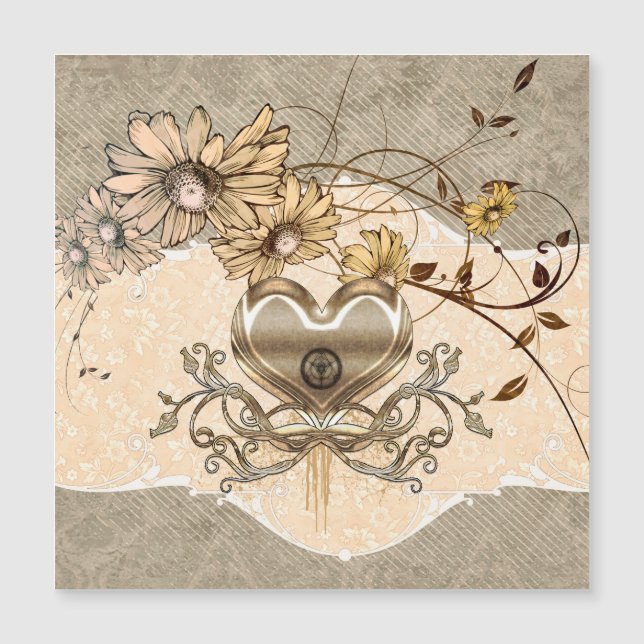 Carte Magnétique Magnifique coeur avec fleurs (Devant)