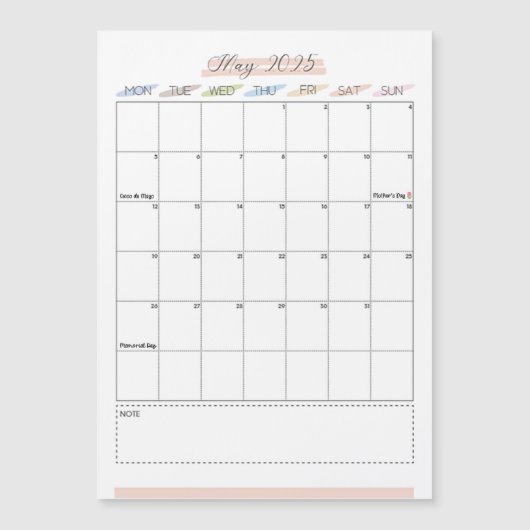 Carte Magnétique Mai 2025 Calendrier magnétique (Devant)