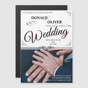 Carte Magnétique Mains d'un couple gay de mariage avec des anneaux
