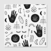 Mains magiques, lune, motif ethnique.