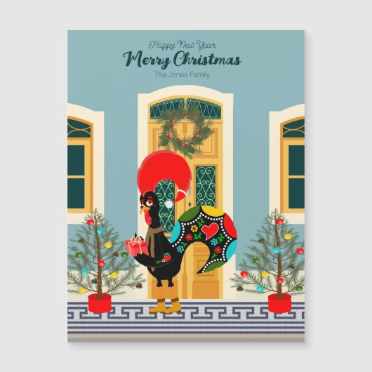 Carte Magnétique Maison de Noël portugaise avec Rooster Salutations (Devant)