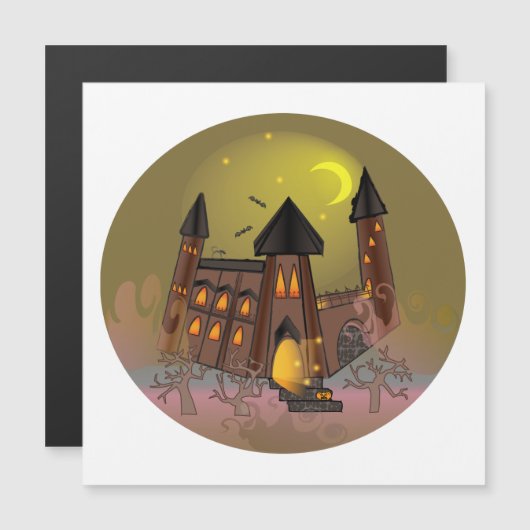 Carte Magnétique Maison de sorcière éffrayante Halloween et château (Devant / Derrière)