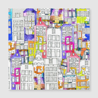 Carte Magnétique Maisons d'Amsterdam : Aquarelle Motif sans couture