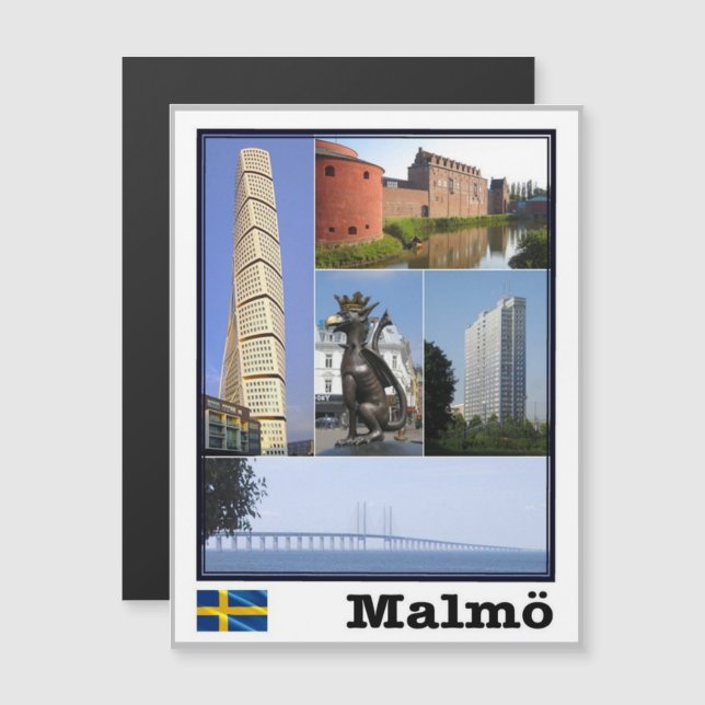 Carte Magnétique Malmö - Suède - Mosaic - (Devant / Derrière)