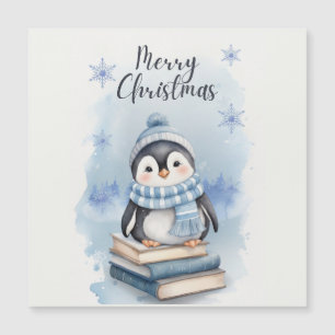 Carte Magnétique Manchot de Noël à l'aquarelle