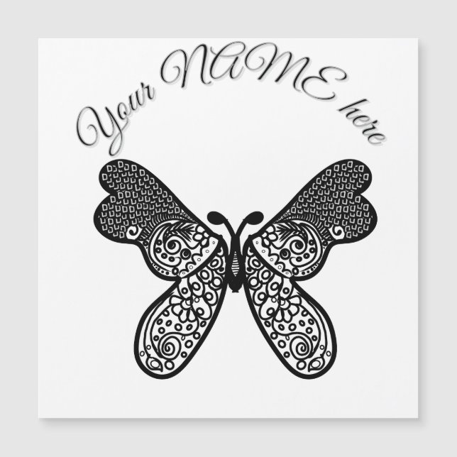 Carte Magnétique Mandala papillon boho complexe noir et blanc A (Devant)