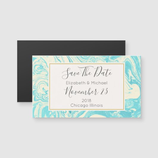 Carte Magnétique Marbre design en Mariage Turquoise Enregistrer la  (Devant / Derrière)