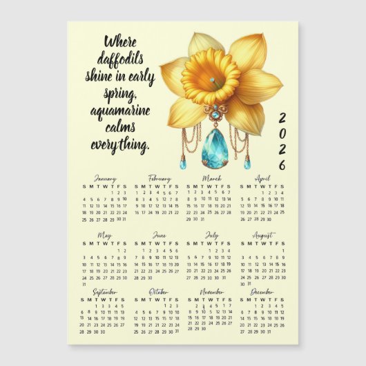 Carte Magnétique March Birth Flower & Stone Calendar (Devant)