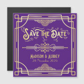 Carte Magnétique Mariage Art déco Elegant Gold Purple Enregistrer l (Devant / Derrière)