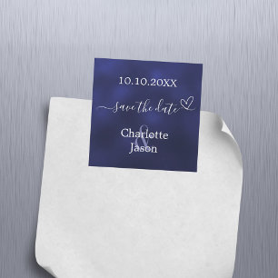 Carte Magnétique Mariage au coeur bleu marine Enregistrer l'aimant