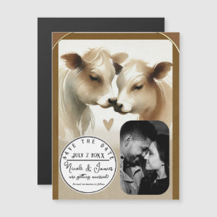 Carte Magnétique Mariage Campagnard Crème Marron Amour de Vache Enr