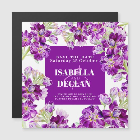 Carte Magnétique Mariage de fleurs violettes stocks enregistrer la  (Devant / Derrière)