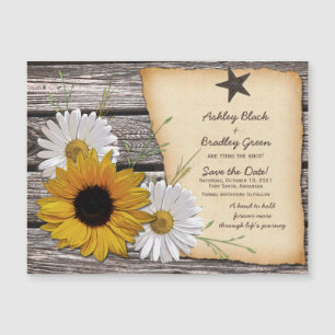 Carte Magnétique Mariage de la marguerite de tournesol rustique Enr