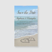 Carte Magnétique Mariage de plage Coeurs Monogrammes dans le sable (Devant)