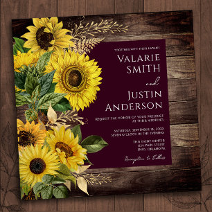 Carte Magnétique Mariage de tournesol en bois rustique