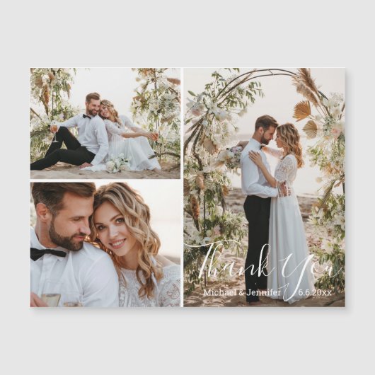 Carte Magnétique mariage élégant 3 photos collage merci aimant (Devant)