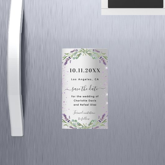 Carte Magnétique Mariage en argent Lavender Enregistrer l'aimant Da