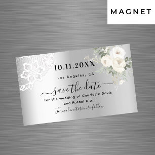 Carte Magnétique Mariage en dentelle blanche argent Enregistrer l'a
