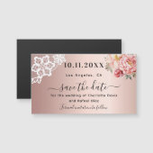 Carte Magnétique Mariage en dentelle rose or rose Enregistrer l'aim (Devant / Derrière)