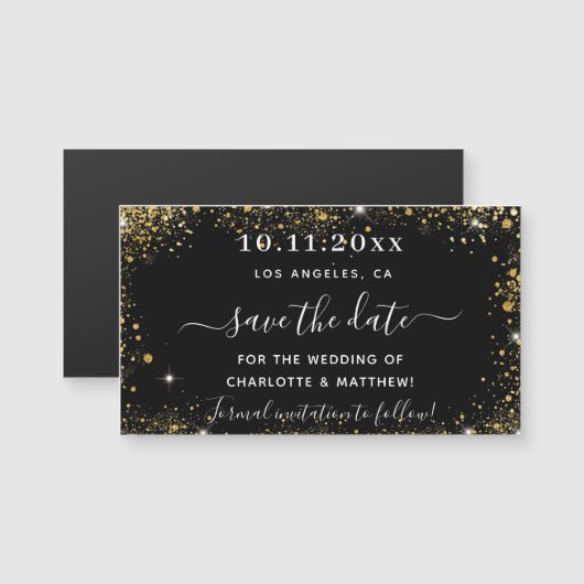 Carte Magnétique Mariage en or noir enregistrer l'aimant de date (Devant / Derrière)