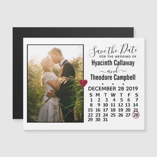 Carte Magnétique Mariage Enregistrer la date Décembre 2019 Calendri (Devant / Derrière)