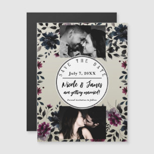 Carte Magnétique Mariage Fleur Bleu Minuit Bourgogne Amande