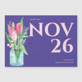 Carte Magnétique Mariage floral violet et blanc Enregistrer la date (Devant)