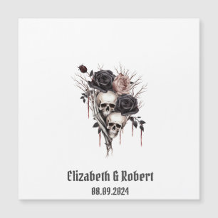 Carte Magnétique Mariage gothique noir Rose crânes