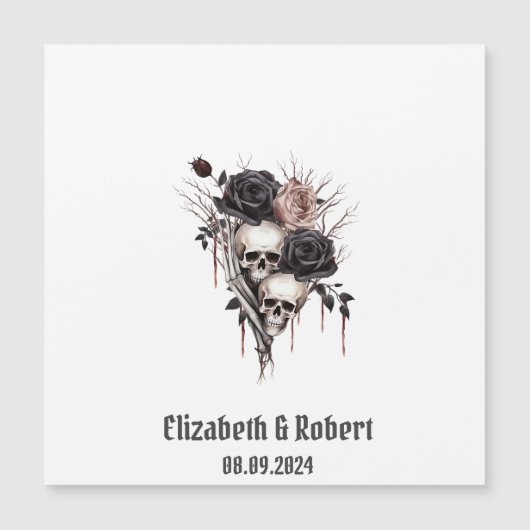 Carte Magnétique Mariage gothique noir Rose crânes (Devant)
