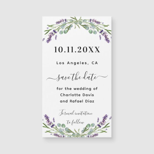 Carte Magnétique Mariage Lavender eucalyptus Enregistrer l'aimant D (Devant)