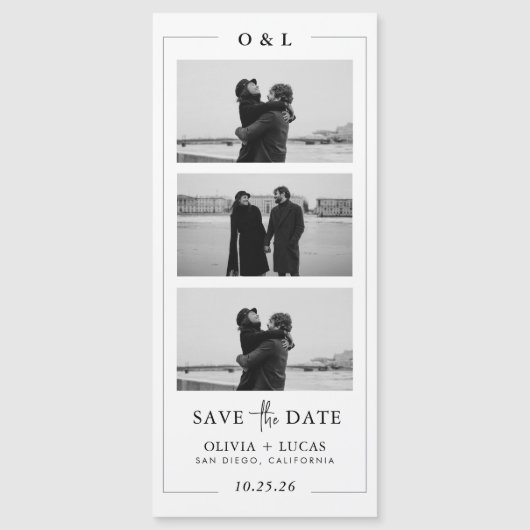 Carte Magnétique Mariage Magnétique Bordure Monogramme Lanière de P (Devant)