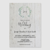 Carte Magnétique Mariage magnétique en bois feuille rustique (Devant)