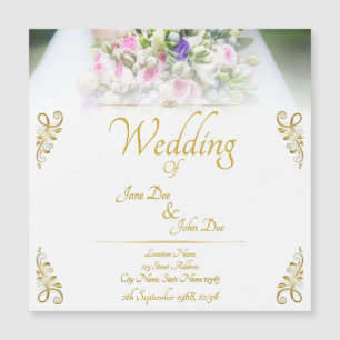 Carte Magnétique Mariage - mariée avec bouquet mariage coloré