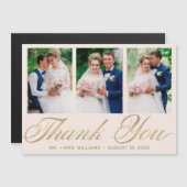 Carte Magnétique Mariage Merci 3 Photo Collage Bleu Or (Devant / Derrière)