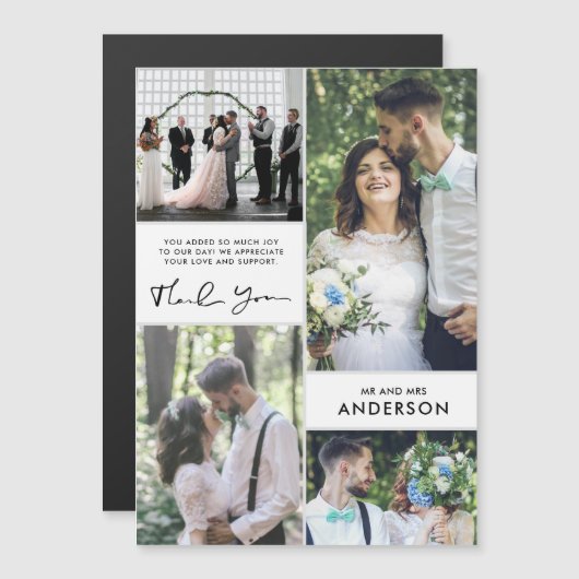 Carte Magnétique Mariage moderne Photo Collage Merci (Devant / Derrière)