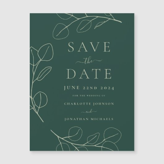 Carte Magnétique Mariage Moderne Simple avec Feuillage Vert (Devant)