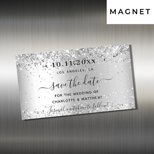 Carte Magnétique Mariage parties scintillant argent enregistrer la 