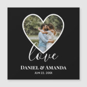 Carte Magnétique Mariage Photo Black Heart Frame Moderne Calligraph (Devant)