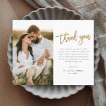 Carte Magnétique Mariage photo de script or moderne Merci<br><div class="desc">Cette photo moderne de remerciement note comporte un script or de remerciement,  message personnel et une photo verticale sur le devant. Le dos est magnétique. Cliquez sur Modifier pour customiser cette conception.</div>