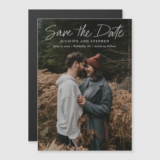 Carte Magnétique Mariage photo simple Enregistrer l'aimant Date (Devant / Derrière)