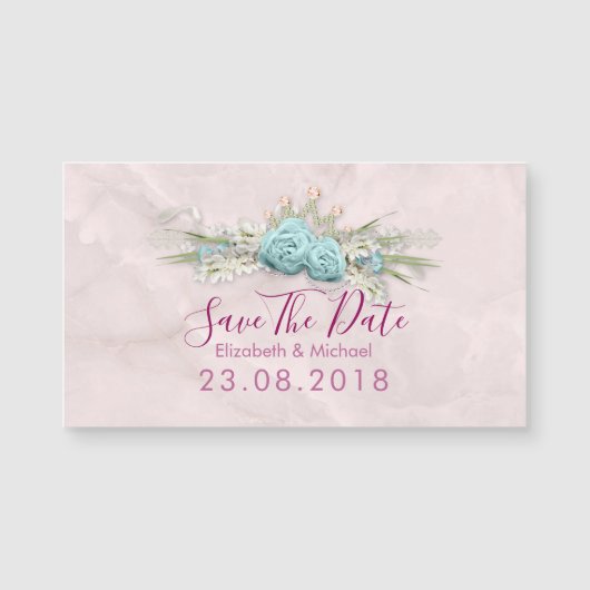 Carte Magnétique Mariage Rose Bleu Enregistrer La Date (Devant)