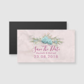 Carte Magnétique Mariage Rose Bleu Enregistrer La Date (Devant / Derrière)