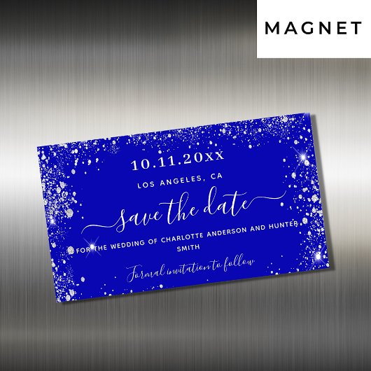 Carte Magnétique Mariage Royal bleu argent enregistrer l'aimant dat