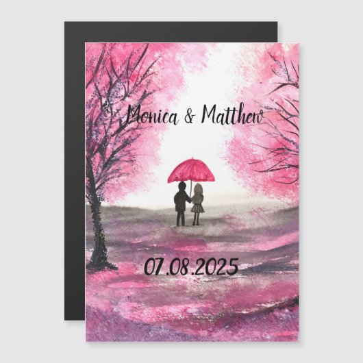 Carte Magnétique Mariage rustique amour couple cerisier fleurs arbr (Devant / Derrière)