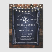 Carte Magnétique Mariage rustique Enregistrer Date Bois Denim Photo (Devant)