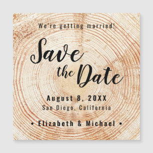 Carte Magnétique Mariage rustique Sauvegarder la date Imprimé Bois 
